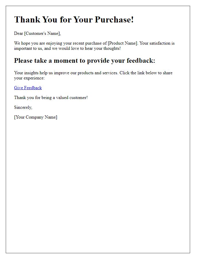 Letter template of post-purchase feedback collection