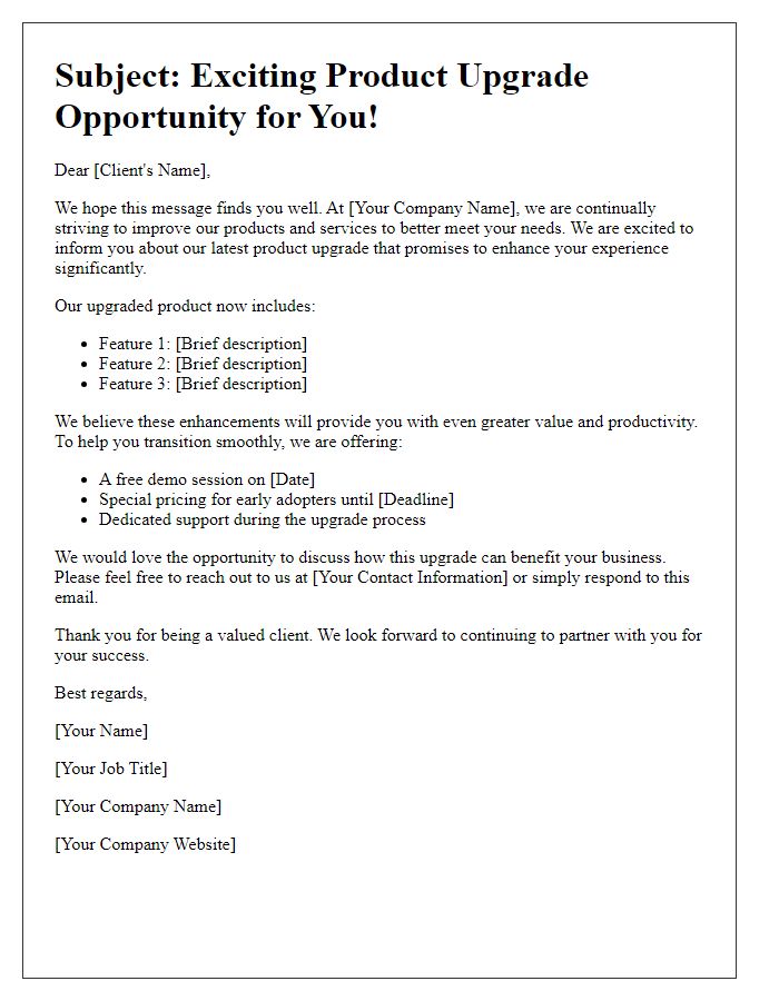 Letter template of product upgrade engagement for potential clients