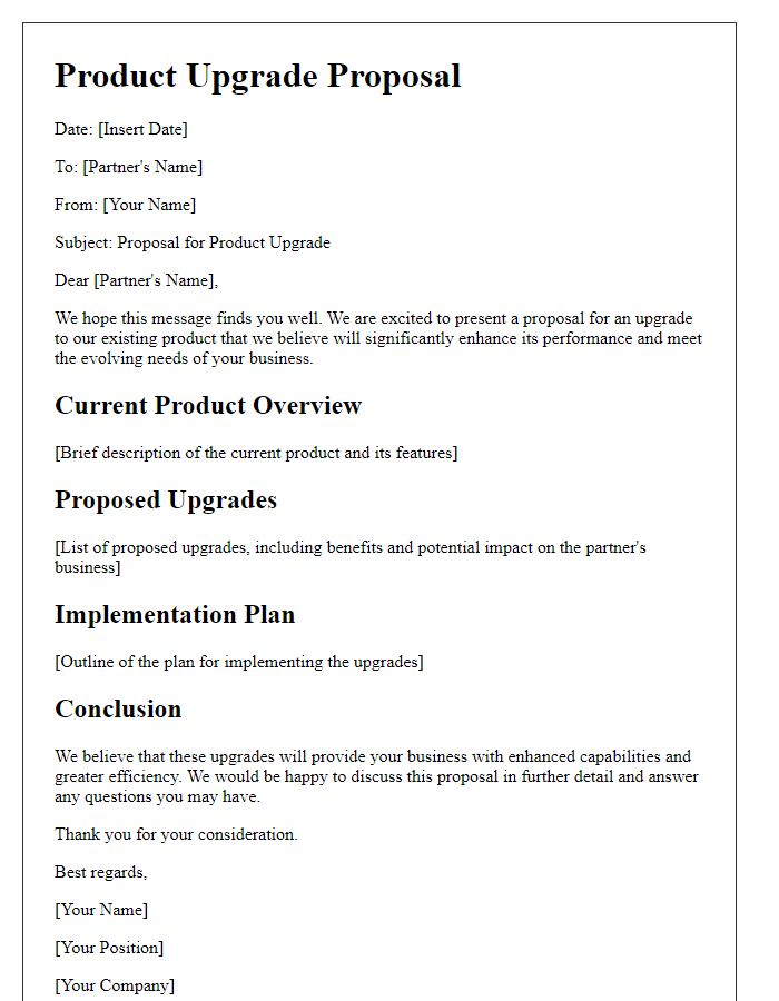 Letter template of product upgrade proposals for business partners