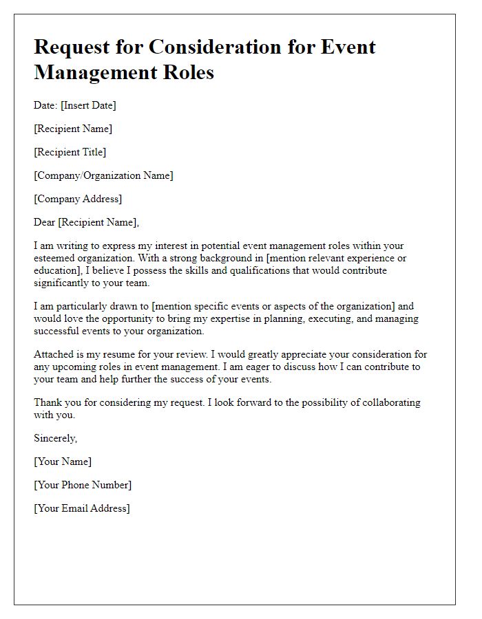 Letter template of request for consideration in event management roles