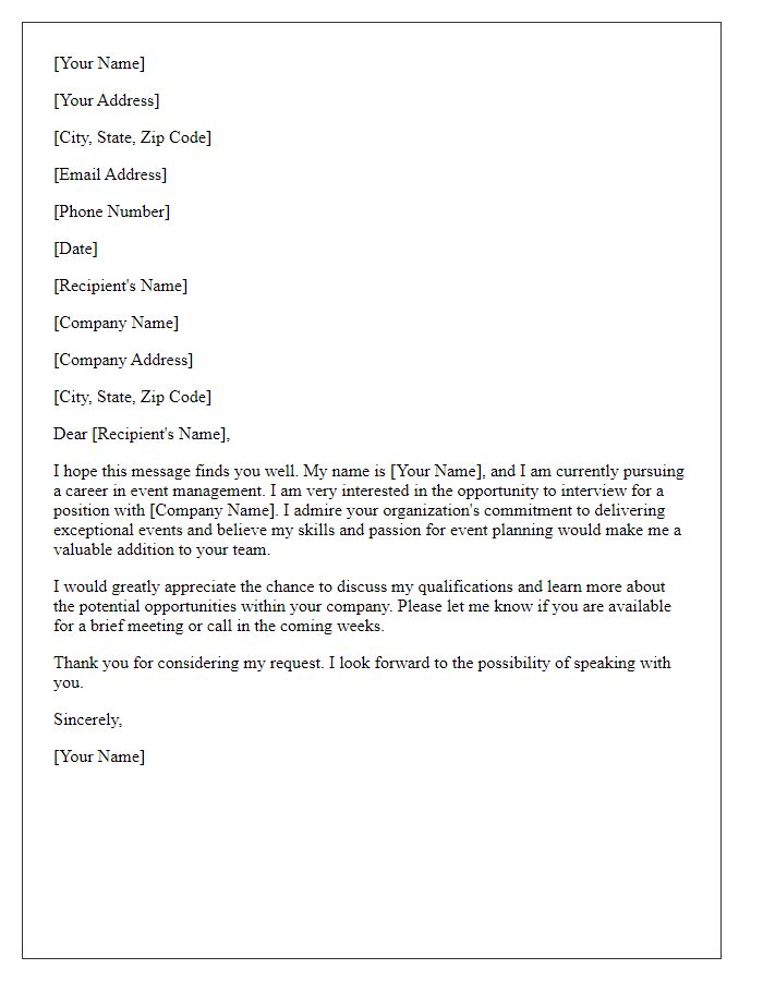 Letter template of request for event management interview opportunity