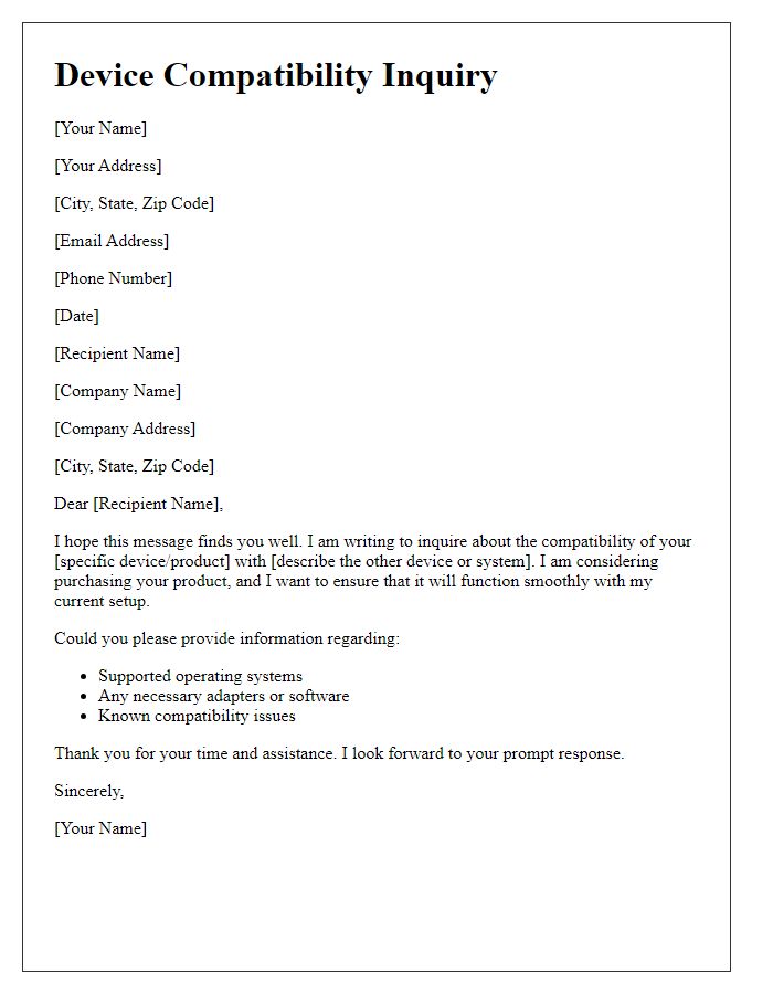 Letter template of Device Compatibility Inquiry