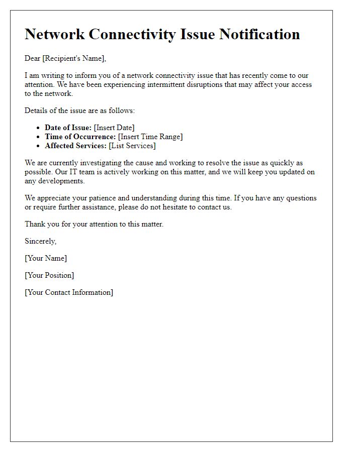 Letter template of Network Connectivity Issue