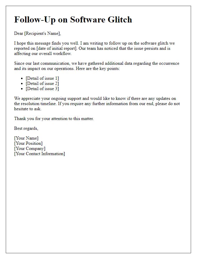 Letter template of Software Glitch Follow-Up