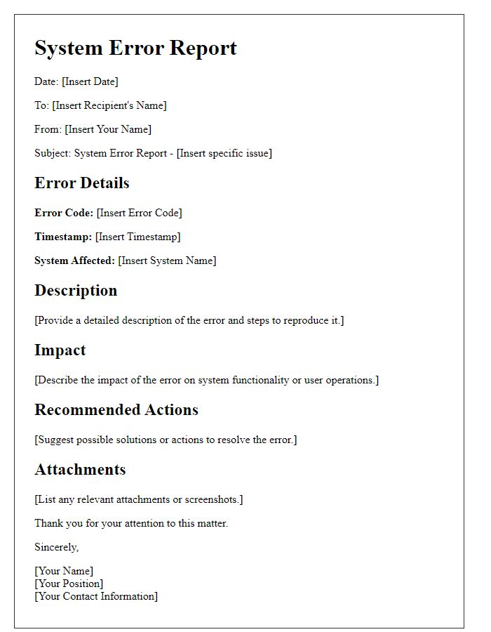 Letter template of System Error Report