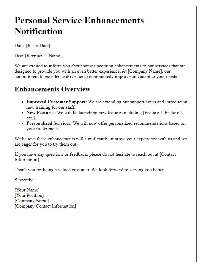 Letter template of personal service enhancements