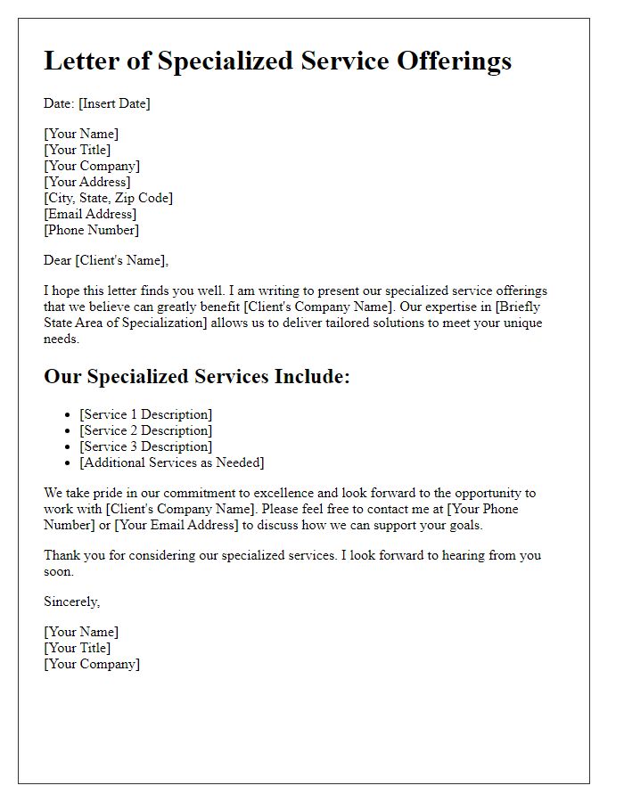 Letter template of specialized service offerings