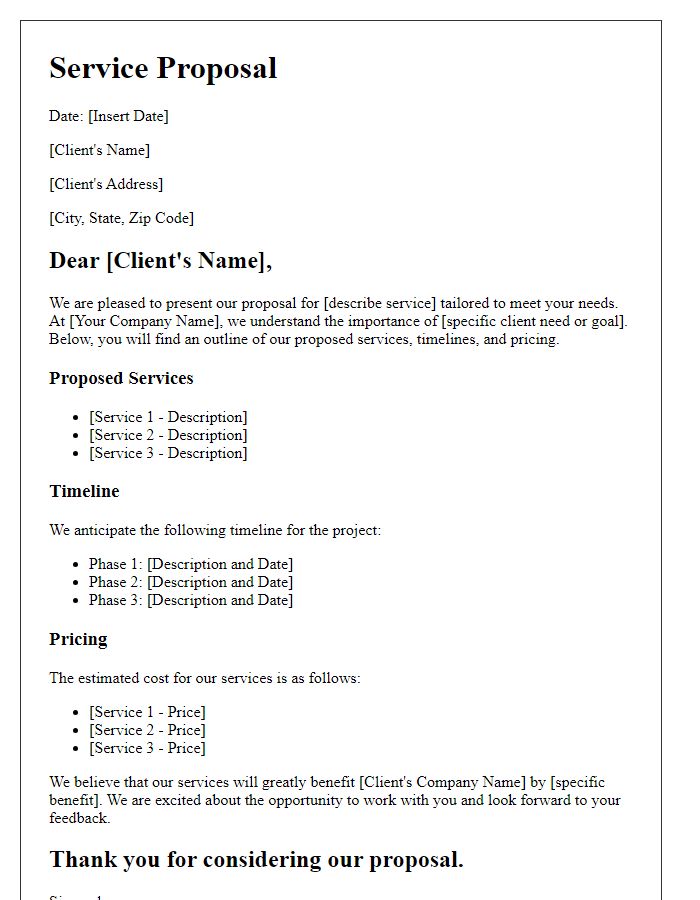 Letter template of tailored service proposals