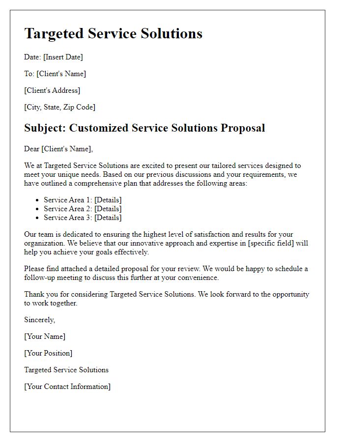 Letter template of targeted service solutions