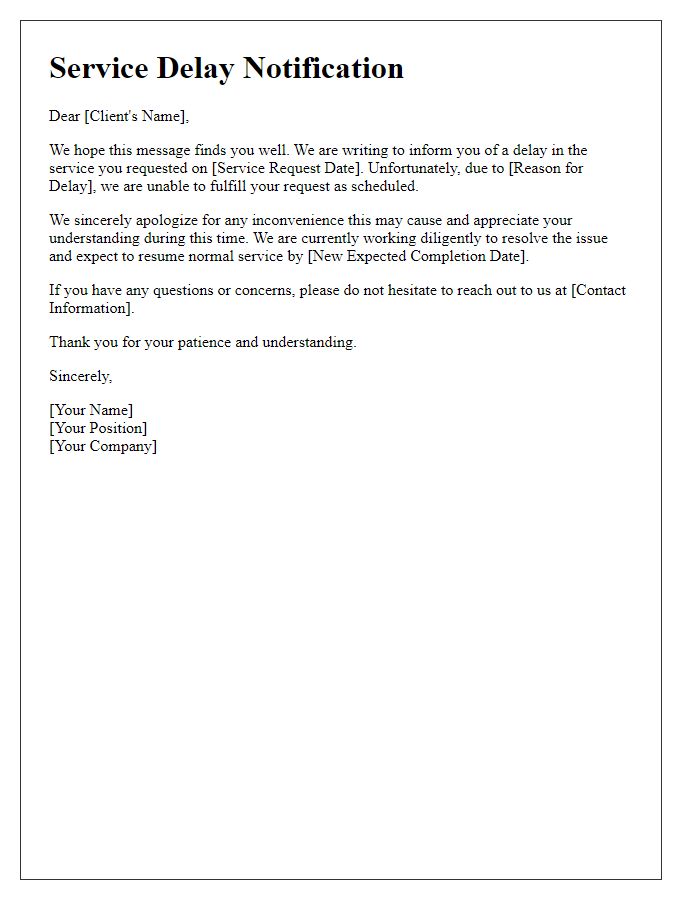 Letter template of service delay notification for clients