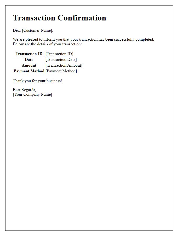 Letter template of completed transaction confirmation