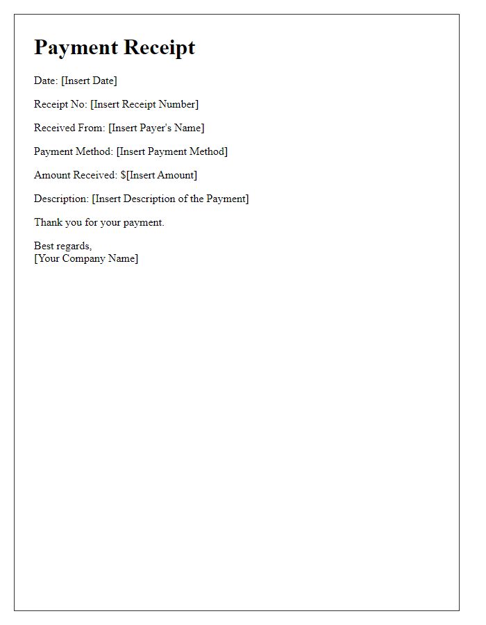 Letter template of confirmed payment receipt