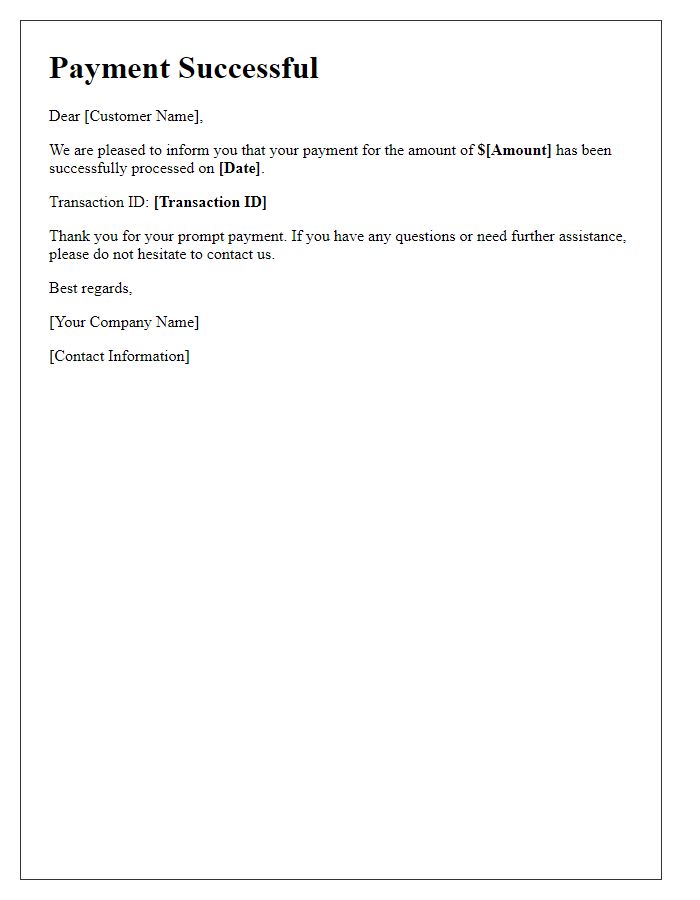 Letter template of successful payment processing notification