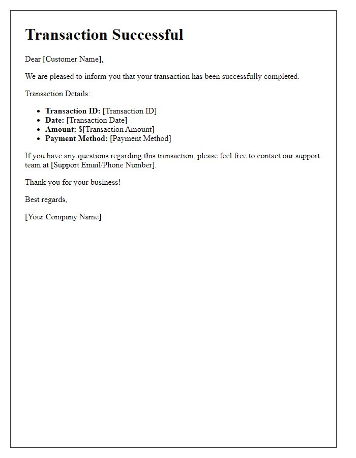 Letter template of transaction successful notification