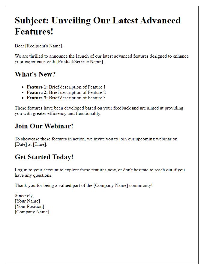 Letter template of advanced feature showcase