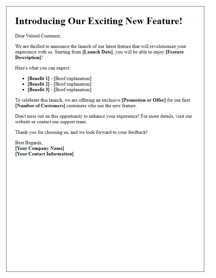 Letter template of exciting new feature launch