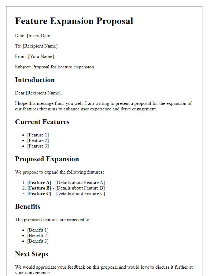 Letter template of feature expansion details