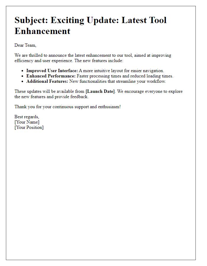 Letter template of latest tool enhancement