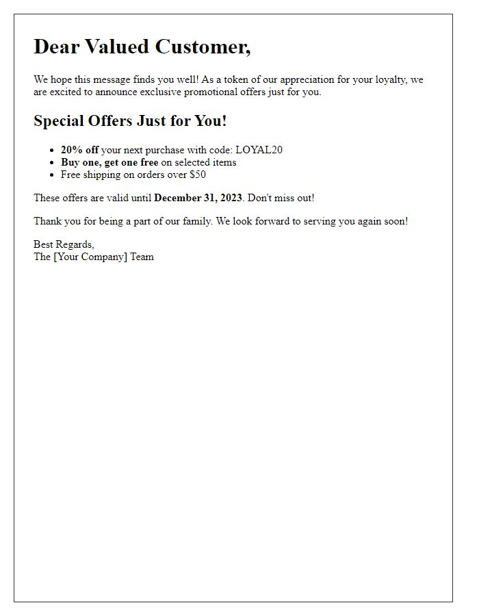 Letter template of promotional offers announcement for loyal customers