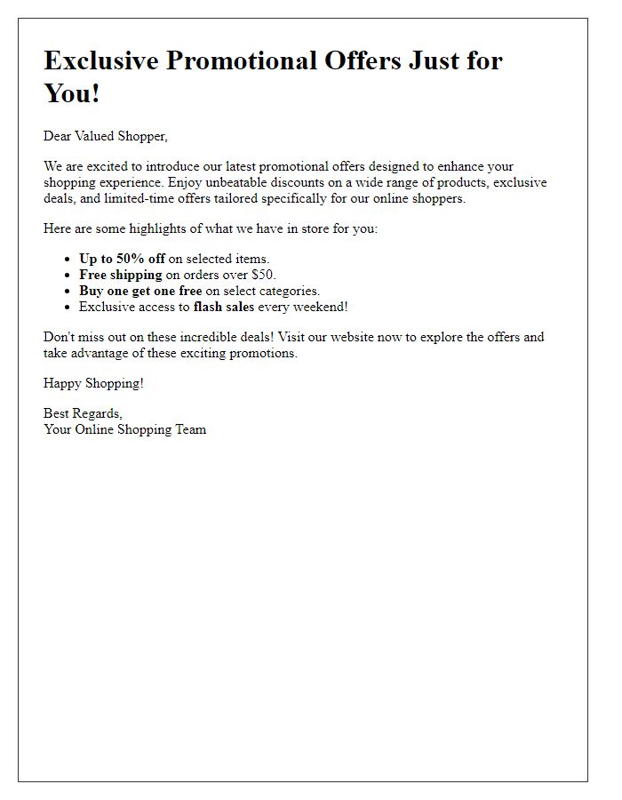 Letter template of promotional offers introduction for online shoppers