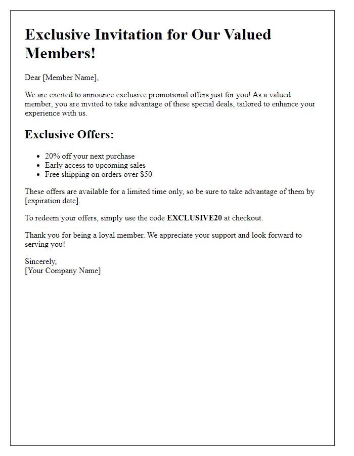 Letter template of promotional offers invitation for exclusive members