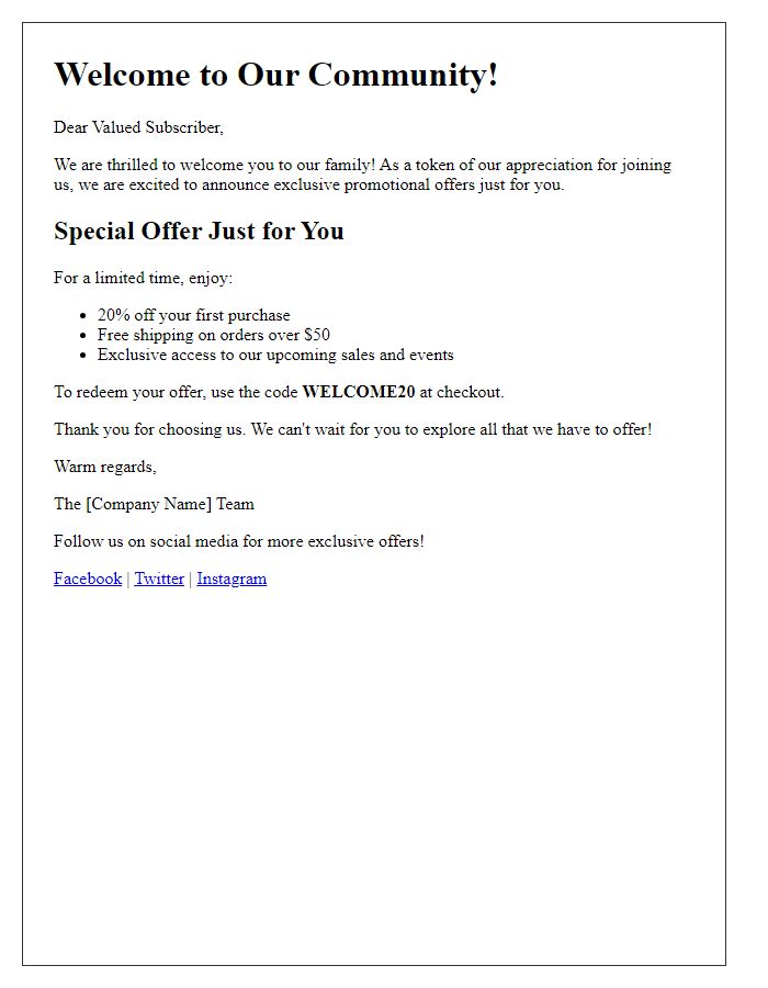 Letter template of promotional offers launch for new subscribers