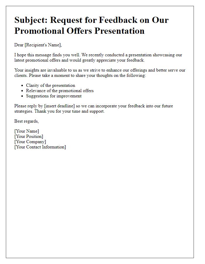 Letter template of promotional offers presentation for feedback requests