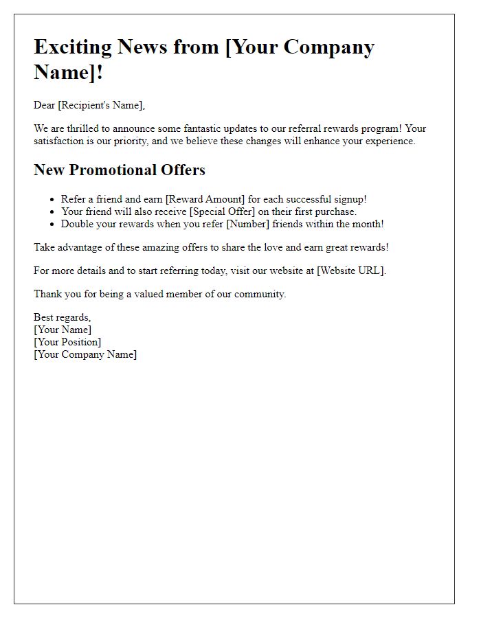 Letter template of promotional offers update for referral rewards