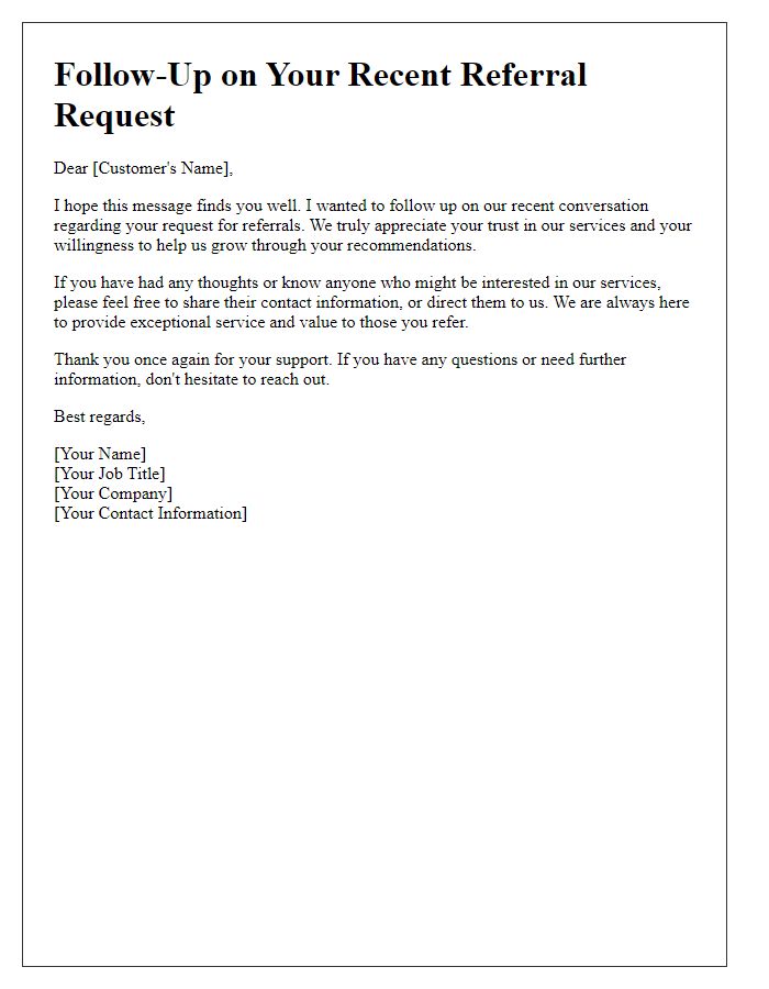 Letter template of follow-up for customer referral requests