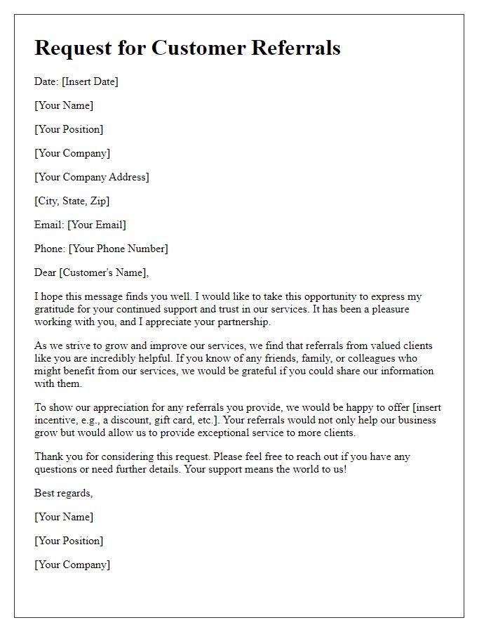 Letter template of formal request for customer referrals