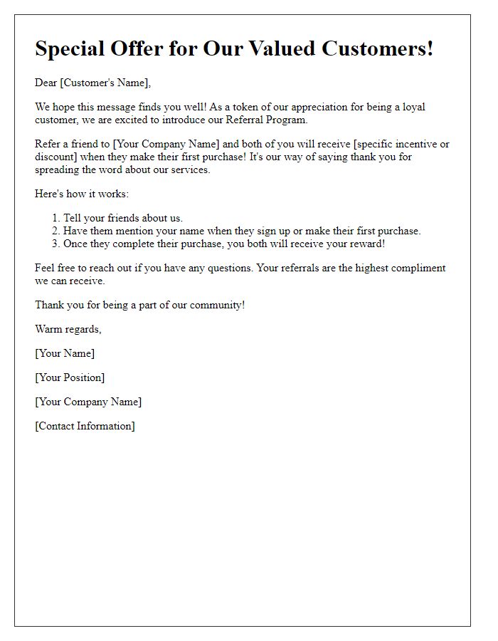 Letter template of incentivizing customer referrals