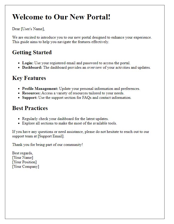 Letter template of guide to using our new portal effectively.