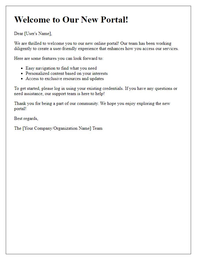 Letter template of welcome to our new portal.