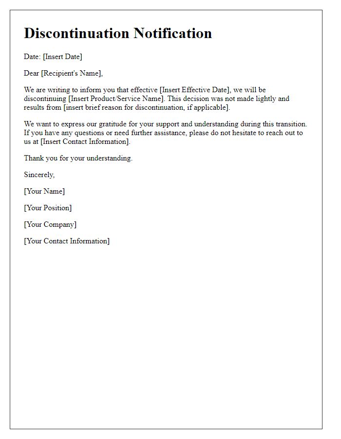 Letter template of discontinuation notification