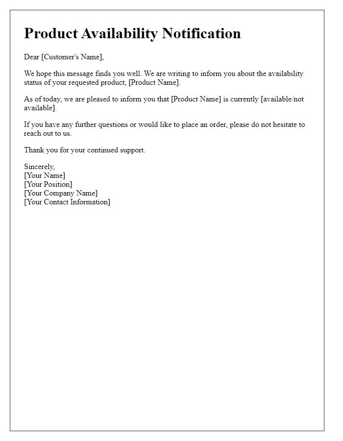 Letter template of product availability status