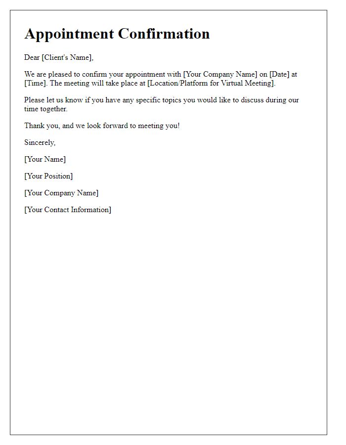 Letter template of appointment confirmation for a client meeting