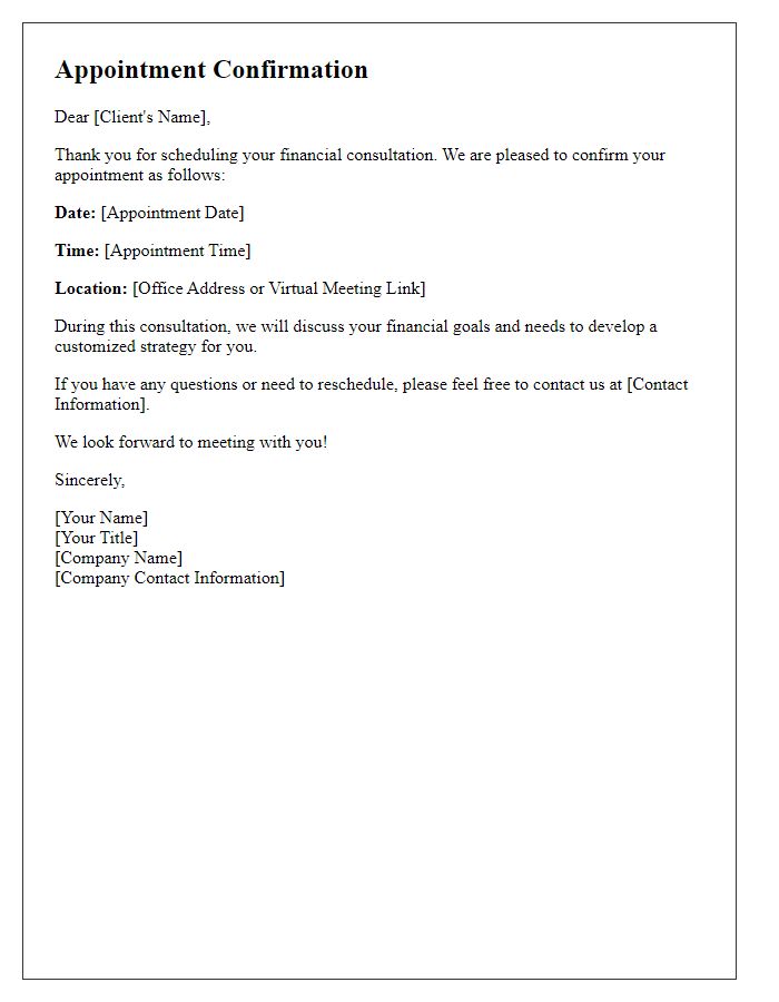 Letter template of appointment confirmation for a financial consultation