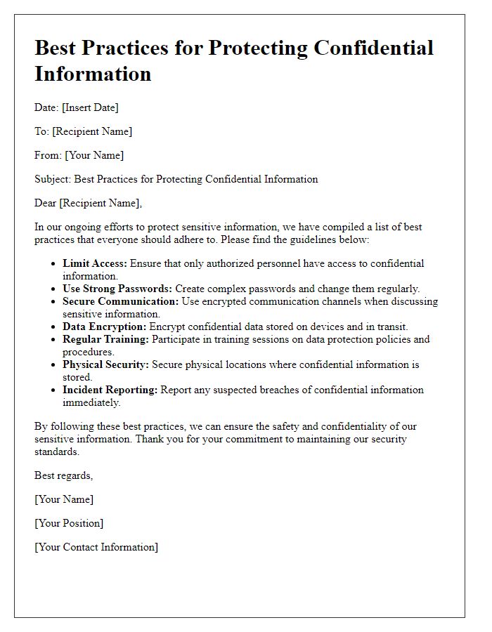 Letter template of best practices for protecting confidential information