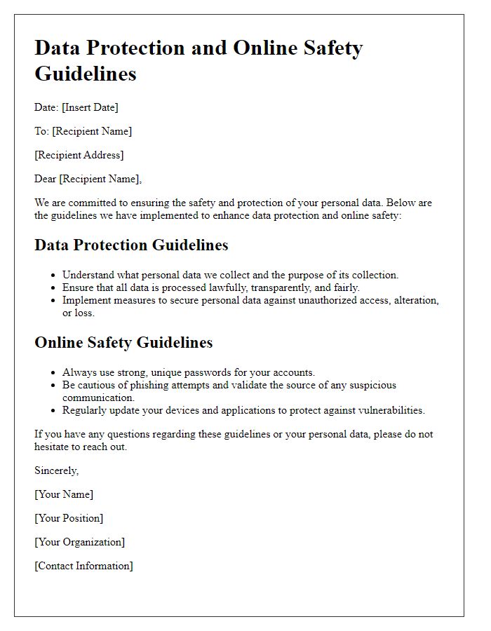 Letter template of data protection and online safety guidelines