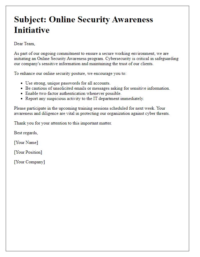 Letter template of online security awareness for employees