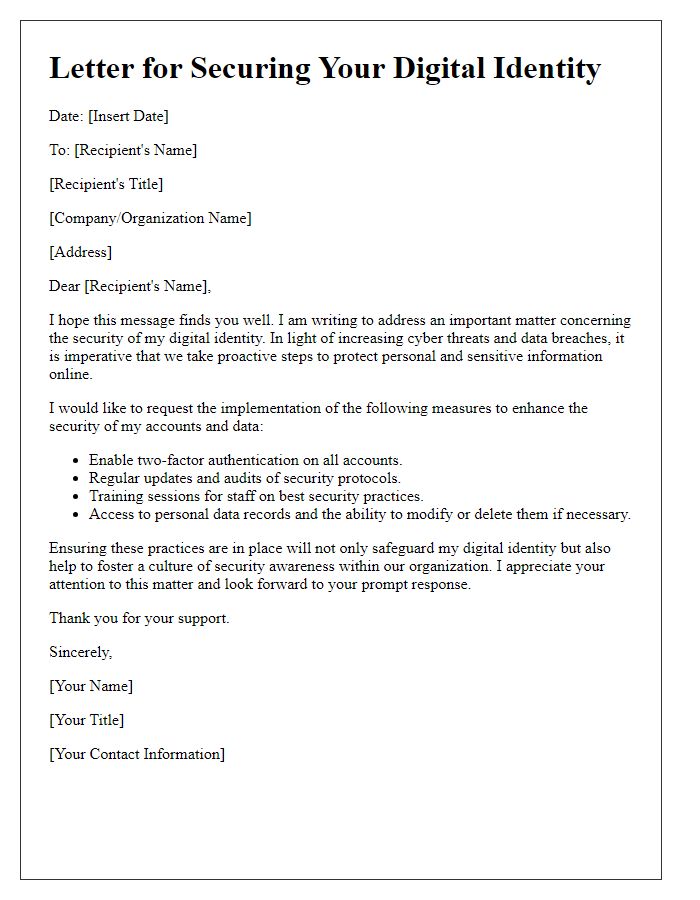 Letter template of securing your digital identity