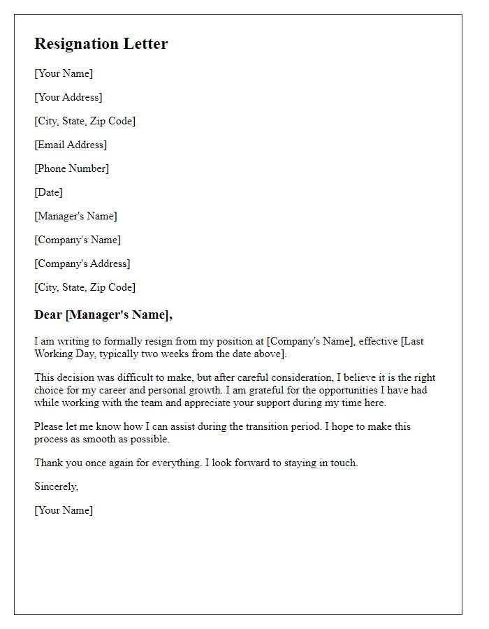 Letter template of resignation from a small business role