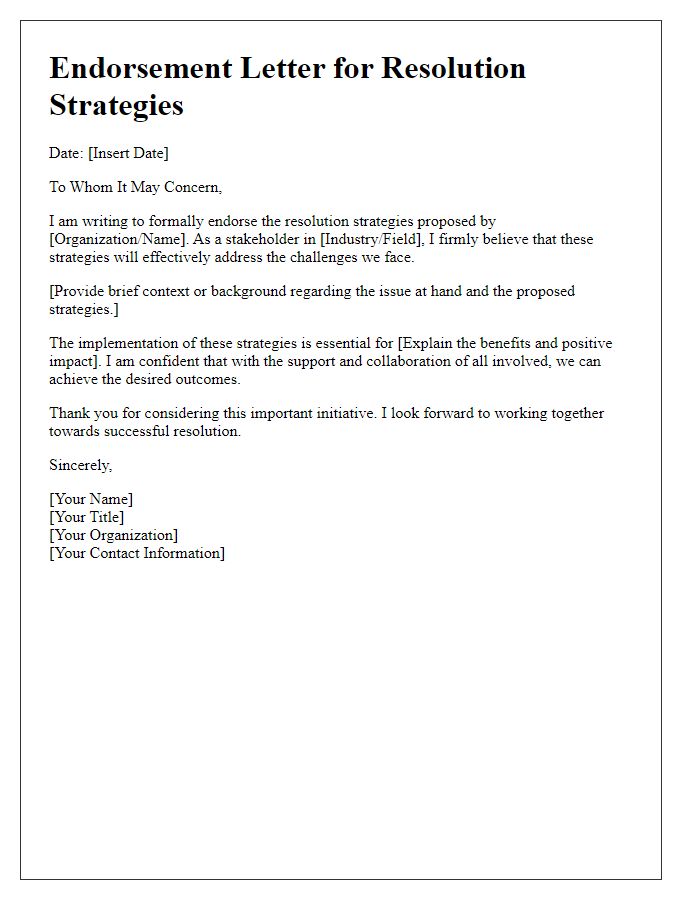 Letter template of endorsement for resolution strategies