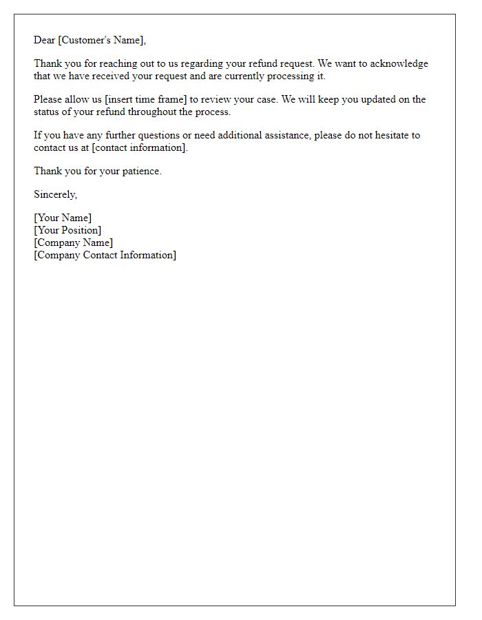 Letter template of refund request acknowledgment