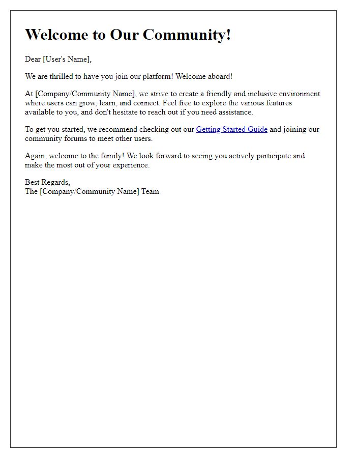 Letter template of Gracious Welcome for New Users