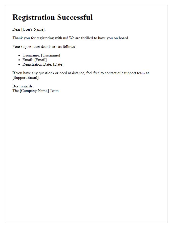 Letter template of completed registration message