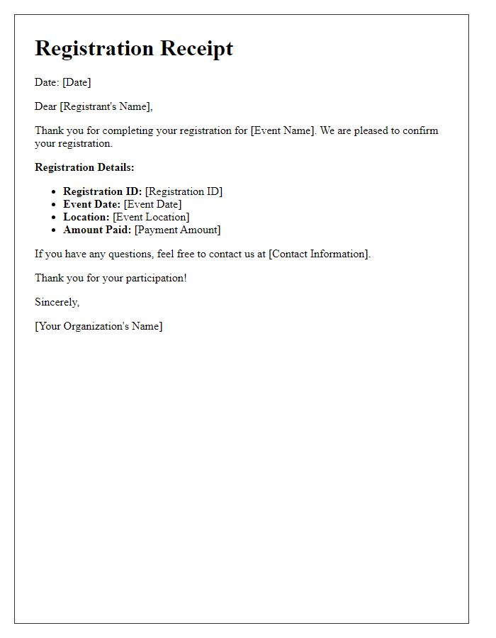 Letter template of confirmed registration receipt