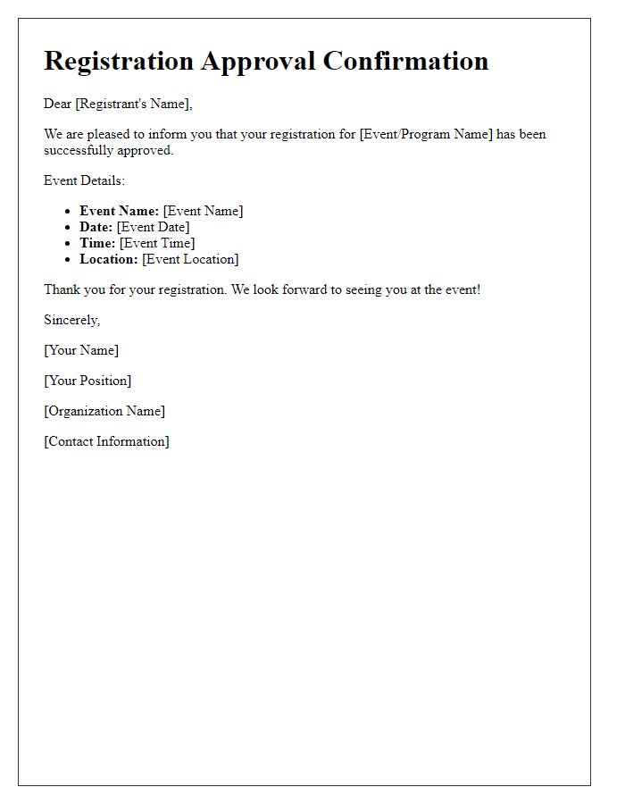 Letter template of registration approval confirmation
