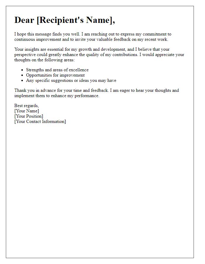 Letter template of openness to feedback for continuous improvement.