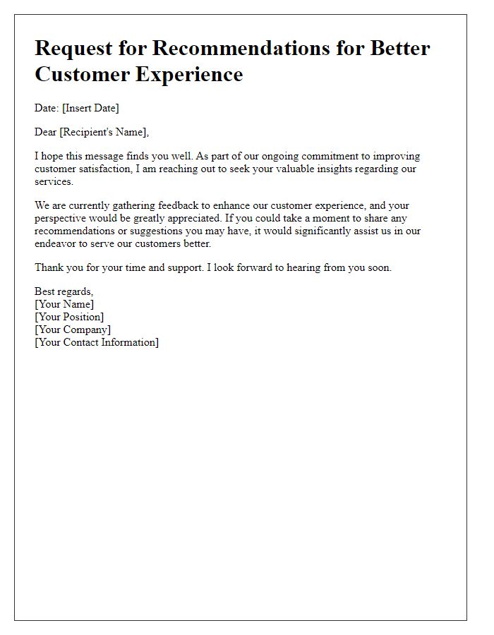 Letter template of request for recommendations for better customer experience.